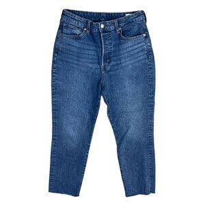 H&M Mom Jeans Ultra High Waist Button Fly Medium Size 8 Raw Hem